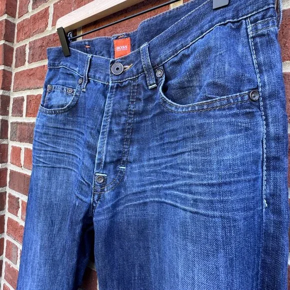 Boss Hugo Boss Jeans Mens Size 32 Button Fly Straight Leg Cotton Linen Blend - Picture 4 of 16